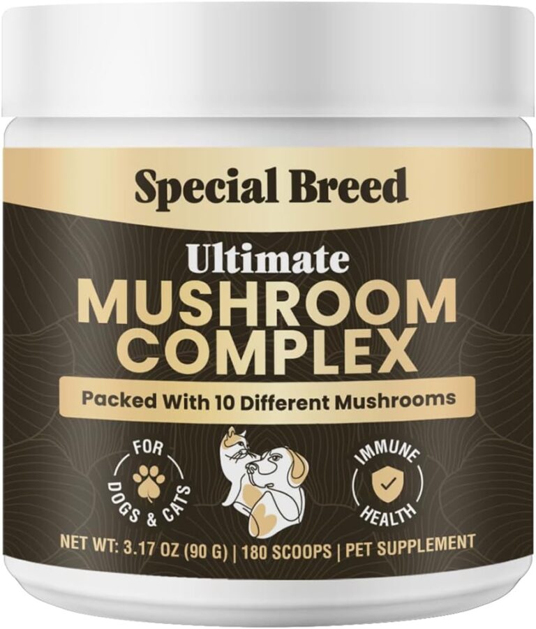 Mushroom Powder for Dogs & Cats - Organic Mushroom Complex for Immune Support, Cognition, Vitality - Ten Mushroom Supplement with Turkey Tail, Lion's Mane, Reishi - 180 Scoops