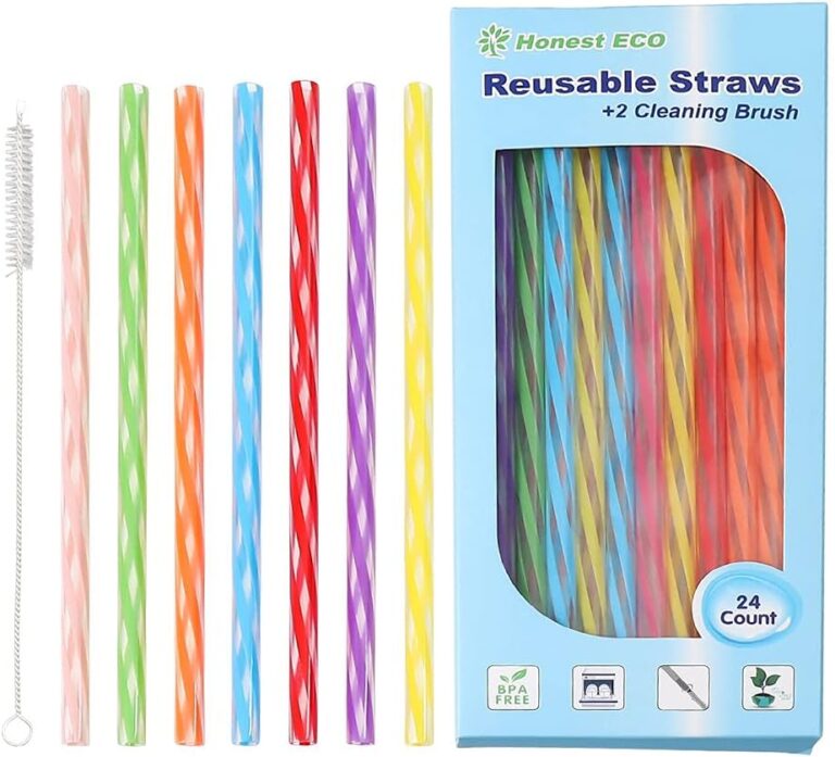 Reusable Stirrer Straws with Cleaner Brush Short Assorted color Plastic Pipes fit for Milk & Juice & Coffee & Smoothies & Cocktail & Kids Straws Kit (24Count-7.5in)