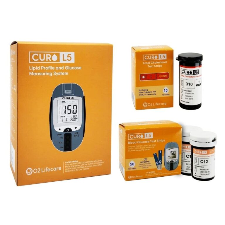 HOME Cholesterol and Glucose Self Test Kit (Device + 10 Total Cholesterol Test Strips + 50 Glucose Test Strips Included)