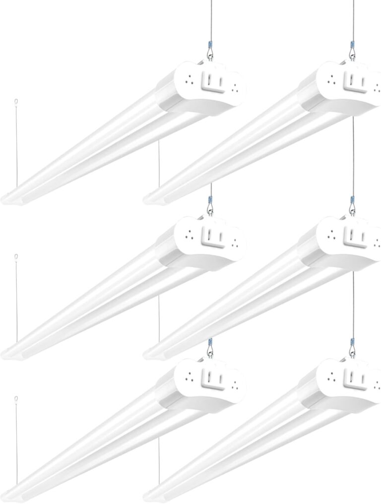 hykolity 6 Pack 4FT Linkable LED Shop Light, Utility Shop Light Fixture, 4400lm, 42W [250W Equivalent], 5000K Daylight Shop Lights for Garage, Hanging or Surface Mount, with Power Cord, ETL,White