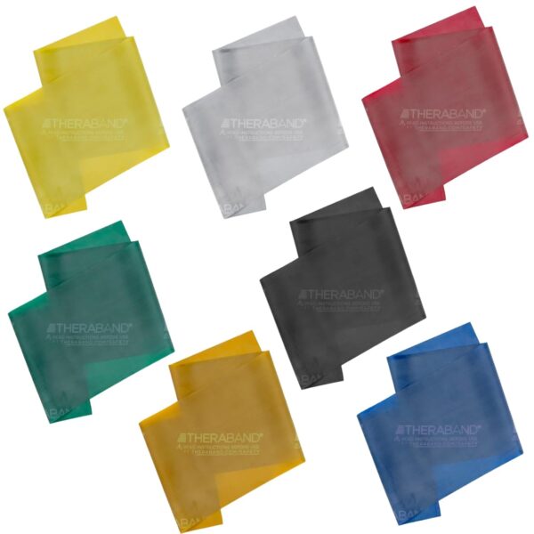 THERABAND Professional Latex Resistance Band Set, Pack of 7, Individual 6 Ft Elastic Band for Upper & Lower Body Exercise, Physical Therapy, Pilates, At-Home Workouts, 6 Foot Band, Levels 1 to 7