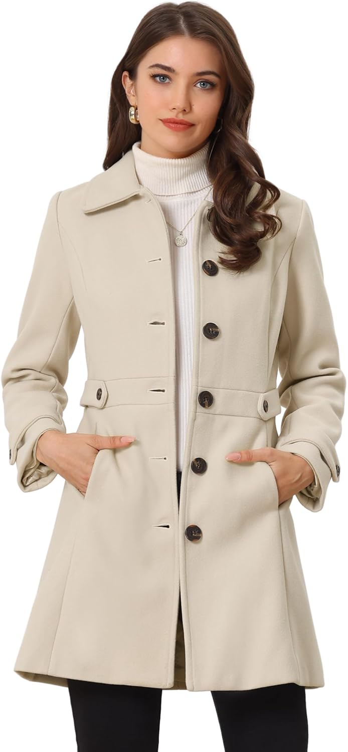 Allegra K Women's Winter Classic Outwear Overcoat with Pockets Single Breasted Pea Coat