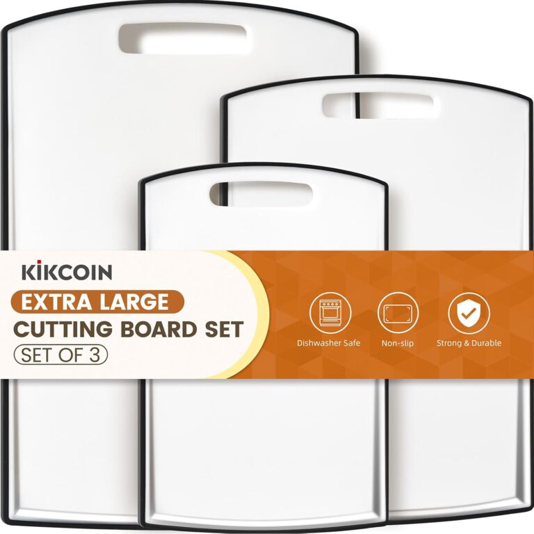 Non Slip Cutting Board, Kikcoin Extra Large Plastic Cutting Boards for Kitchen Dishwasher Safe Chopping Board Set of 3 with Juice Grooves, Easy Grip Handle