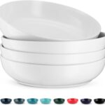 KooK Pasta Bowl, Salad Bowls, Bowls, Serving Bowls, Soup, Ceramic, Large Capacity, Microwave & Dishwasher Safe, Set of 4, 40 Oz, (White)