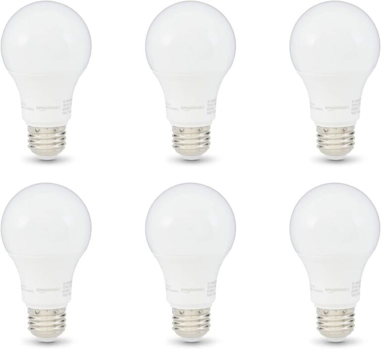 Amazon Basics A19 LED Light Bulbs, 60 Watt Equivalent, Energy Efficient 9W, E26 Standard Base, Soft White 2700K, Dimmable, 10,000 Hour Lifetime , 6-Pack