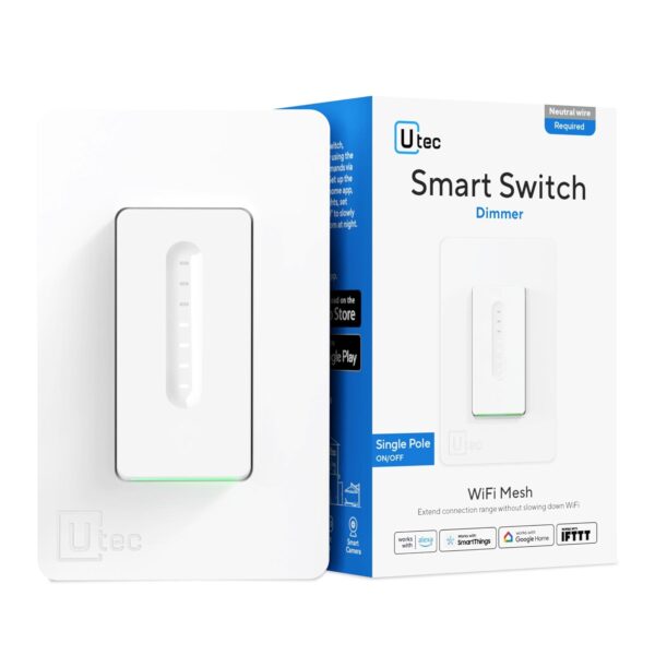 UTEC Smart Dimmer Switch, Single-Pole Smart WiFi Mesh Switch for Dimmable Bulbs, Compatible with Alexa, Google Assistant and SmartThings, 2.4GHz Wi-Fi Only, FCC/ETL Certified, No Hub Required, 1 Pack