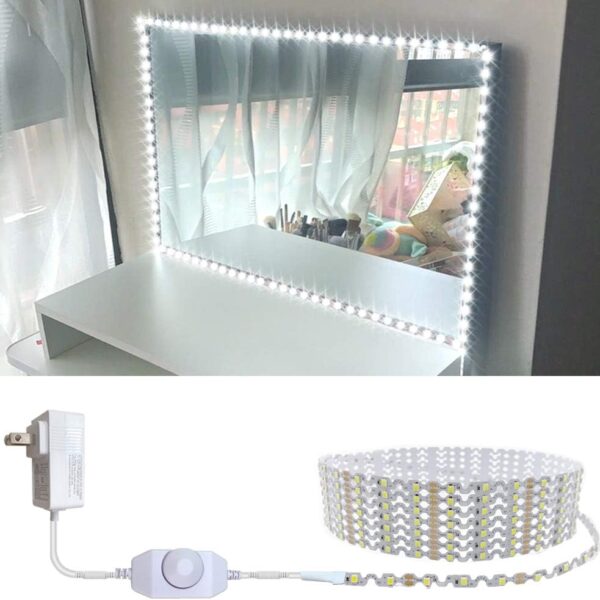 13ft/4M Led Vanity Mirror Lights Kit Bendable NO Need to Cut Vanity Make-up Mirror Cloakroom Adjustable Flexible Strip Light Table Set with Dimmer and Power Supply