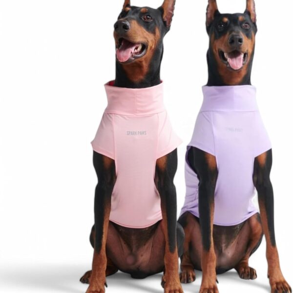 Spark Paws Sunblock Dog T-Shirt, SPF30 Protection, Lightweight Breathable Quick Dry for Dogs with Sensitive Skin - Purple & Pink (Set of 2) - 2XL