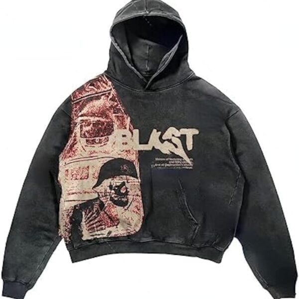 Obenie Retro Y2K Hoodie Gothic Casual Alphabet Blast Print Pattern Skull Fashion Hoodie Men Harajuku Men Clothing