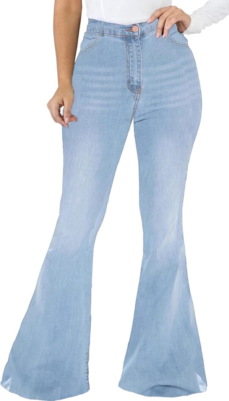 CuteCherry Bell Bottom Jeans for Women Ripped Skinny Bell Bottom Raw Hem Denim Pants
