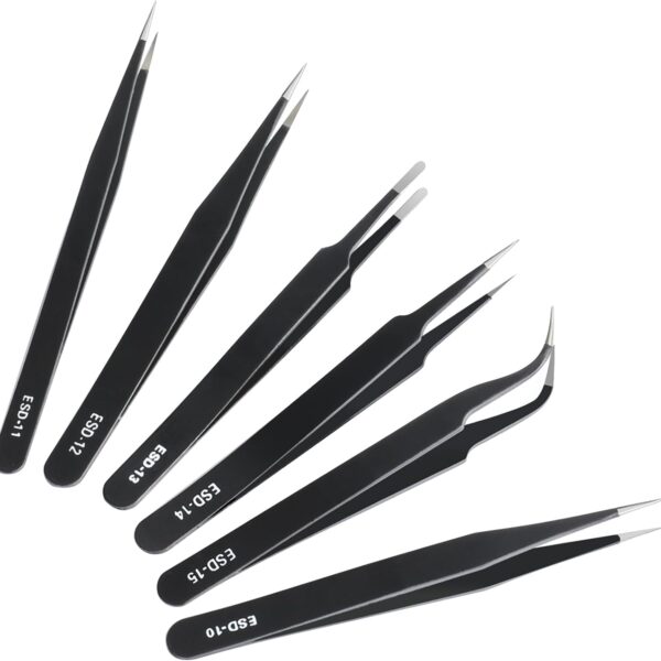 6 Pcs Precision Tweezers Set, Premium Anti-Static Stainless Steel Tweezer, ESD Curved of Tweezers for Electronics, Craft, Laboratory Work, Jewelry-Making, etc