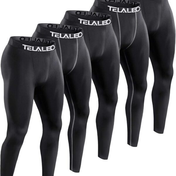 TELALEO 5 Pack Men's Compression Pants for Workout, Running,Basketball,Football-Sports Baselayer Leggings