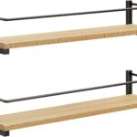 OROPY Spice Rack Wall Mounted, Rustic Wood Hanging Rack for Over The Stove, Kitchen Wall, 2 Pack | Hanging Rack, for Over The Stove, Kitchen Wall