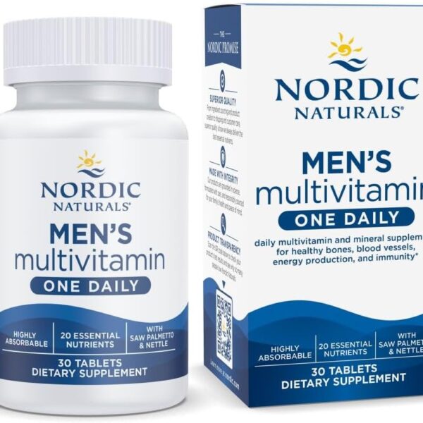 Nordic Naturals Mens Multivitamin One Daily - Bone, Energy, & Blood-Vessel Support - Immunity Supplement - 20 Essential Nutrients - 30 Tablets - 30 Servings