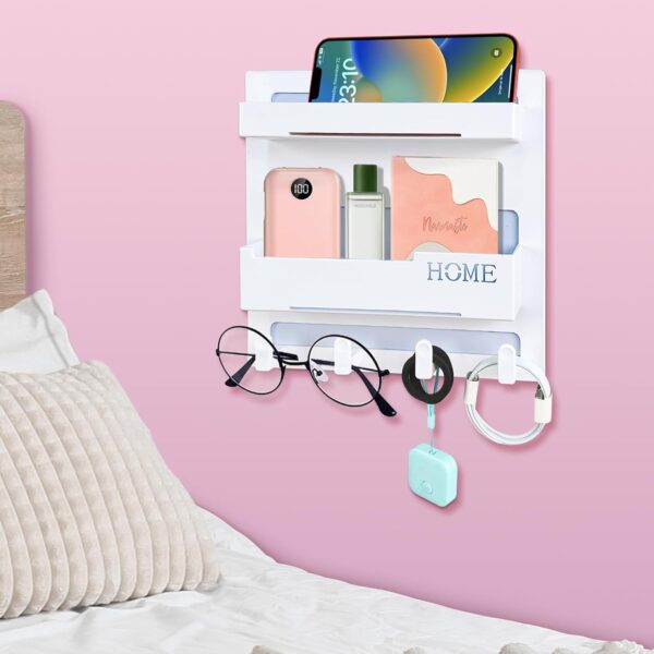 Bedside Shelf Accessories Organizer, Wall Mount Self Stick On, Cute Room Decor Aesthetic, Girls Room Decor, Cool Stuff for Bedroom Storage and Organization