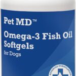 Pet MD  Omega 3 Fish Oil Supplement for Dogs  Skin and Coat Support for Dogs  180 Softgels