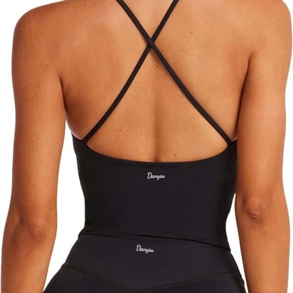 Danysu Sculpt Workout Tank Tops Women Backless Longline Sports Bras Strappy Padded Yoga Top