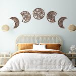Jetec 5 Pcs Moon Phase Wall Art Decor Wall Pediments Hanging Wooden Phase Spiritual Bedroom Nordic Boho Lunar Aesthetic Art for Living Room Dorm Apartment Ornament(Brown,10.6 Inch,Botanical)