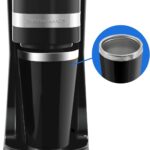 Elite Gourmet EHC111A Personal Single-Serve Compact Coffee Maker Brewer Includes 14Oz. Stainless Steel Interior Thermal Travel Mug, Compatible with Coffee Grounds, Reusable Filter, Black