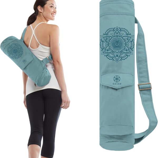 Gaiam Cargo Yoga Mat Bag, Full-Zipper Yoga Mat Carrier with Adjustable Strap, Front & Exterior Phone Pocket with Earbuds Slit, Stylish & Functional Fitness Mat Holder for Women & Men