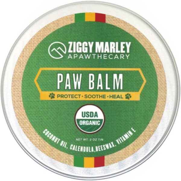 Ziggy Marley's Paw Balm for Dogs  USDA Organic Topical Protect, Soothe, and Heal Dry Cracked Paw Pads  Made with Coconut Oil, Calendula, Beeswax, and Vitamin E- 2 oz