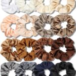 IVARYSS Satin Scrunchies for Women, Soft Than Silk for Hair, Fashion Ties and Bands for Thin | Thick Hair Styling, 16 Pack (Neutral Color)