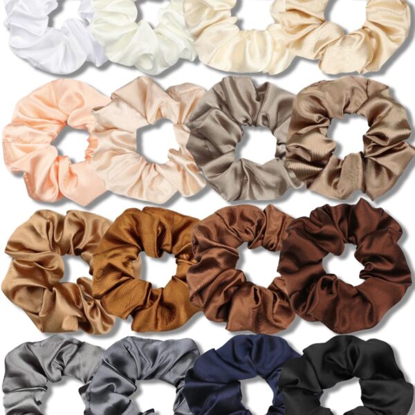 IVARYSS Satin Scrunchies for Women, Soft Than Silk for Hair, Fashion Ties and Bands for Thin | Thick Hair Styling, 16 Pack (Neutral Color)