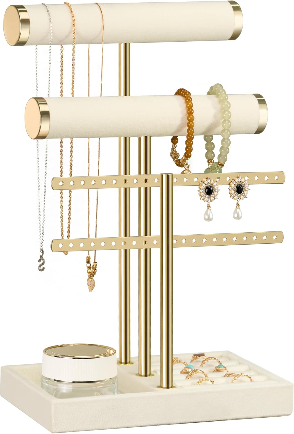 3 Tier Bracelet Holder Display - Detachable T Bar Beige Velvet Bracelet Holder, Jewelry Holder Organizer for Bracelet, Necklace, Earrings, Rings 3 Tier Bracelet Holder Display - Detachable T Bar Beige Velvet Bracelet Holder, Jewelry Holder Organizer for Bracelet, Necklace, Earrings, Rings