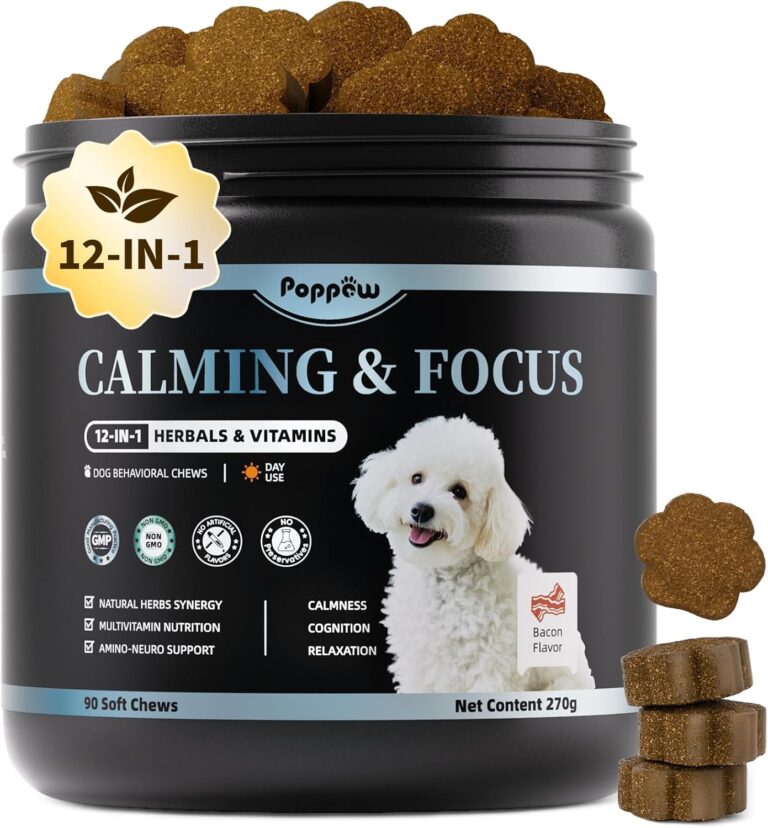 Calming Chews for Dogs  12-in-1 Dog Calming Treats with Herbal & Vitamins, Relaxation, Focus & Behavior Support for Anxiety, Separation, Barking, Travel, Stress, Upgraded Bacon Flavor, 90 Ct