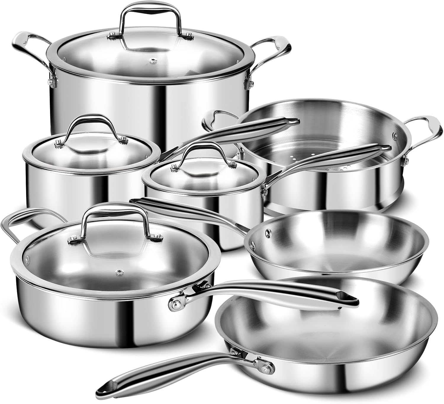 3 Ply Stainless Steel 11-Piece Cookware Set with Lids, Pots and Pans Kitchen Set, Non-Toxic, Induction, Oven, Dishwasher Safe, Professional Chef Quality 3 Ply Stainless Steel 11-Piece Cookware Set with Lids, Pots and Pans Kitchen Set, Non-Toxic, Induction, Oven, Dishwasher Safe, Professional Chef Quality