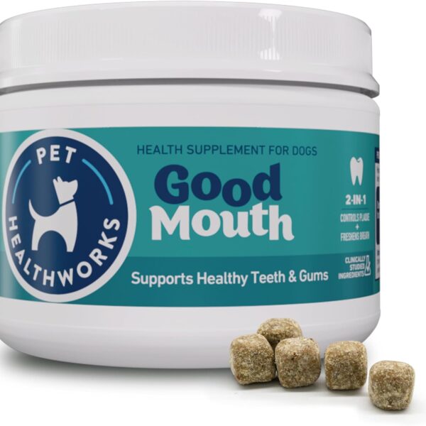 Good Mouth Dental Chews for Dogs  Controls Plaque & Tartar, Promotes Fresh Breath, Supports Gum & Oral Health  Clinically Studied, Cheeseburger Flavor, No Mess, 60 Soft Chews