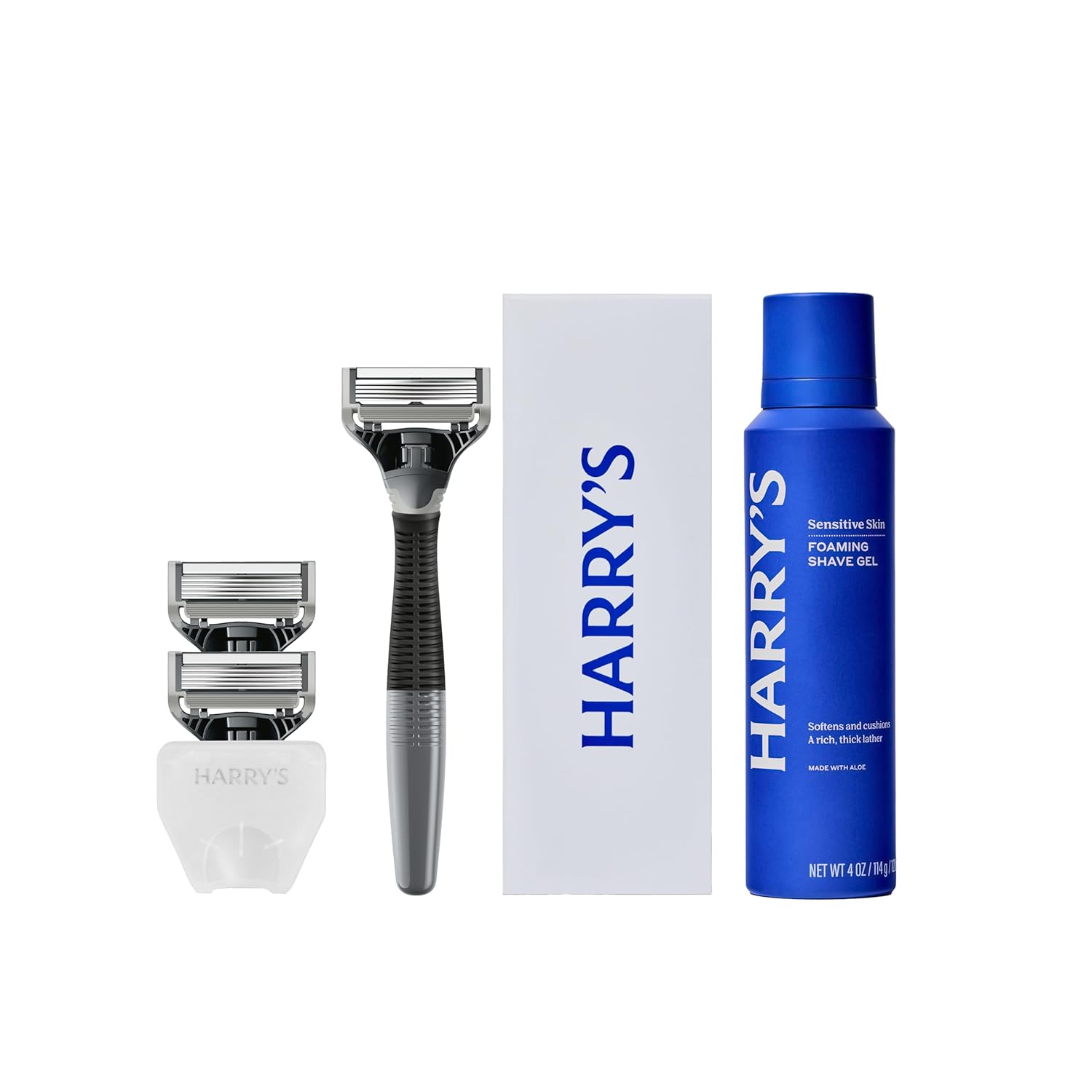 Harry's Original Shaving Kit for Men - Razor Handle, 3 Razor Blade Refills, Foaming Shave Gel, and Travel Blade Cover - German Engineered - Charcoal Harry's Original Shaving Kit for Men - Razor Handle, 3 Razor Blade Refills, Foaming Shave Gel, and Travel Blade Cover - German Engineered - Charcoal