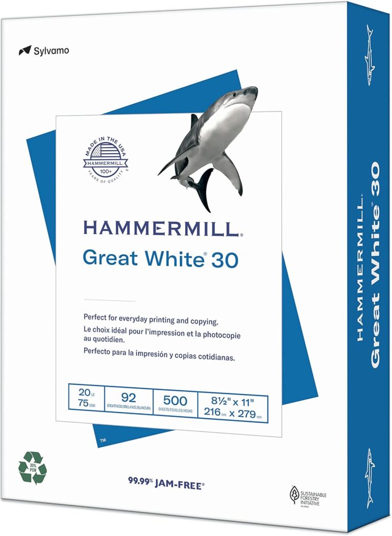 Hammermill Printer Paper, Great White 30% Recycled Paper, 8.5 x 11-1 Ream (500 Sheets) - 92 Bright, Made in the USA, 086710