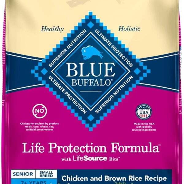 Blue Buffalo Life Protection Formula Small Breed Senior Dry Dog Food, Supports Joint Health and Immunity, Made with Natural Ingredients, Chicken & Brown Rice Recipe, 5-lb Bag