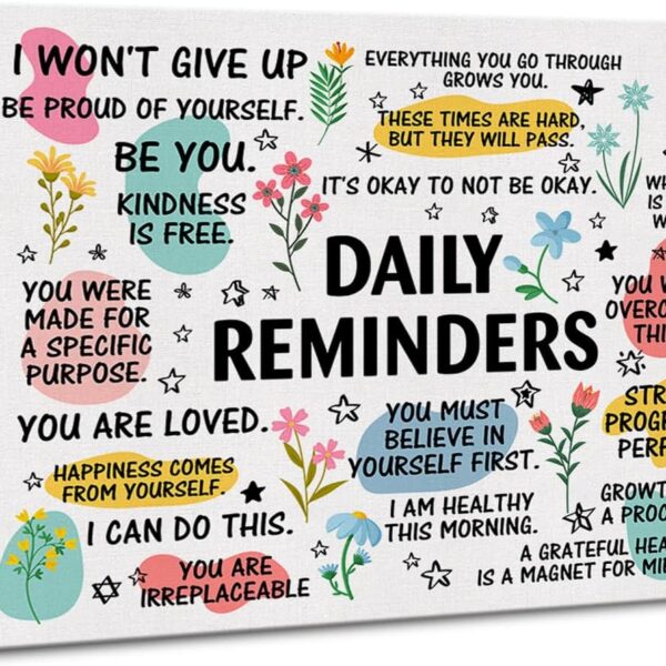 Inspirational Daily Reminders Poster Canvas Wall Art for Office Home Decor - Positive Affirmation Canvas Print Wall Art Painting Framed Encouragement Gifts - Easel & Hanging Hook 12x15 Inch