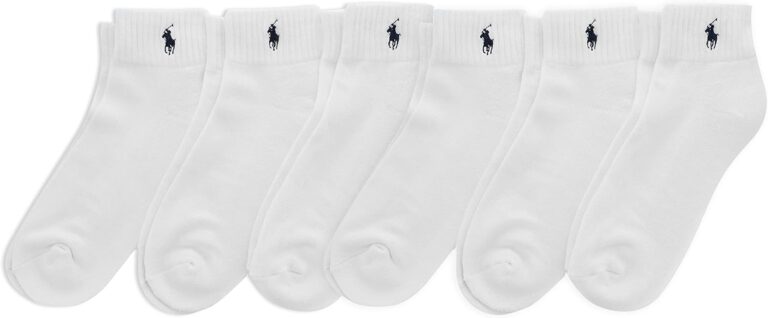 POLO RALPH LAUREN Men's Classic Sport Solid Socks 6 Pair Pack - Cushioned Cotton Comfort, White, 6-12.5