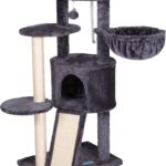 Hey-brother Cat Tree with Scratching Board, Cat Tower with Padded Plush Perch and Cozy Basket, Multi-Platform for Jump, Smoky Gray MPJ005G