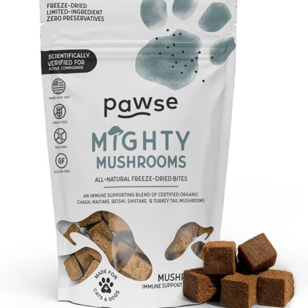 Mighty Mushroom Chews Supplement for Dogs & Cats | Blend of Turkey Tail, Reishi, Chaga, Maitake & Shiitake | for Immune System, Lumps & Bumps, Gut Health & Skin Support | 60 Chews