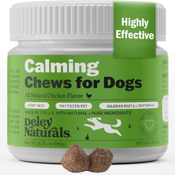 Deley Naturals Calming Chews for Dogs - Anxiety Relief Treats - Hemp Chews for Separation, Travel & Vet Visit - Dog Calming Chews and Relaxation Bites for Fireworks, Thunderstorms & Restless Behavior