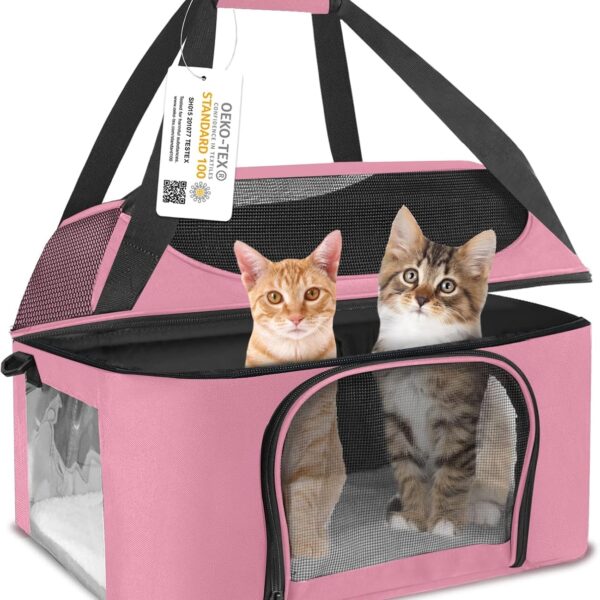 Cat Carrier Backpack Pet Carrier for Cats & Small Dogs Under 20 lbs TSA Airline Approved Soft Sided Collapsible Travel Carrier with Ventilation Windows, Pink