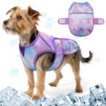 KYEESE Dog Cooling Vest, Lightweight Dog Cooler Jacket, 3D Breathable Mesh Pet Cooling Shirts for Summer with Reflective Stripe, Sun Protection Pet T Shirt for Beach, Hiking, Walking, Purple, L