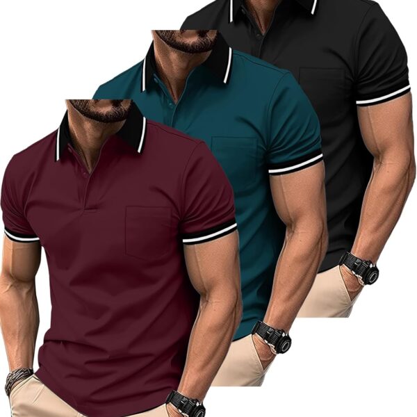 ZITY 3 Pack Men Polo Shirts Short Sleeve with Pocket Sport Wicking Shirts for Men Casual Athletic Collared T-Shirts