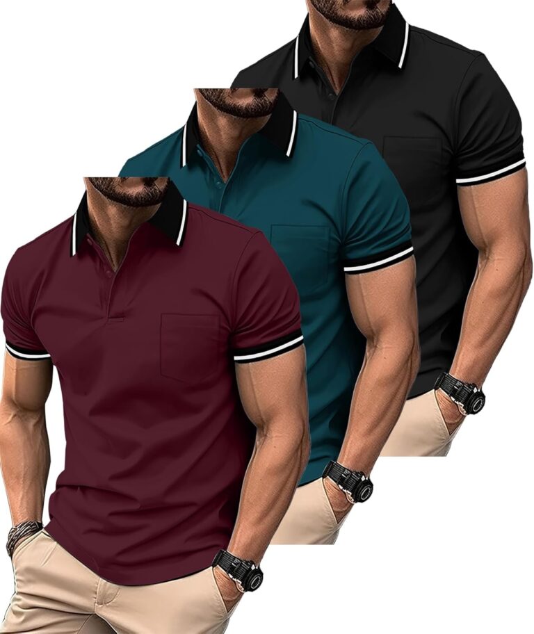 ZITY 3 Pack Men Polo Shirts Short Sleeve with Pocket Sport Wicking Shirts for Men Casual Athletic Collared T-Shirts