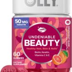 OLLY Undeniable Beauty Gummy, For Hair, Skin, Nails, Biotin, Vitamin C, Keratin, Chewable Supplement, Grapefruit, 30 Day Supply - 60 Count