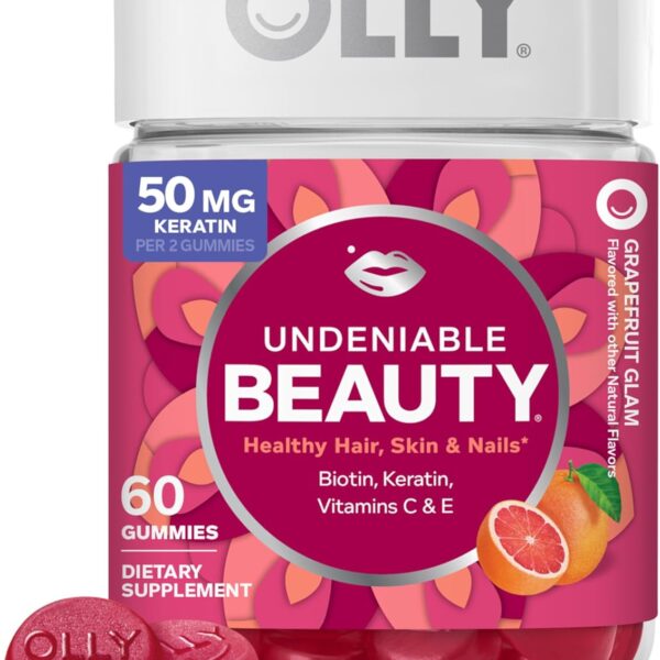 OLLY Undeniable Beauty Gummy, For Hair, Skin, Nails, Biotin, Vitamin C, Keratin, Chewable Supplement, Grapefruit, 30 Day Supply - 60 Count