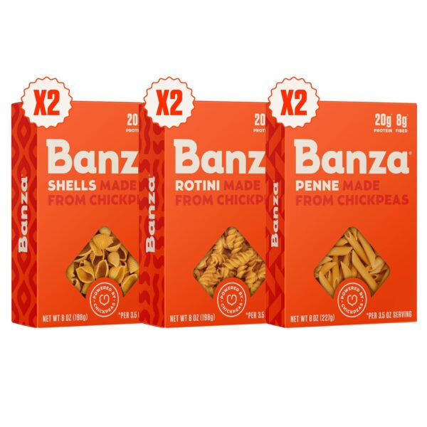 Banza Gluten-Free Chickpea Pasta, Variety Pack 20g Protein | Lower Carb | High Fiber | High Protein | Plant Based Pasta | 8oz (Pack of 6)