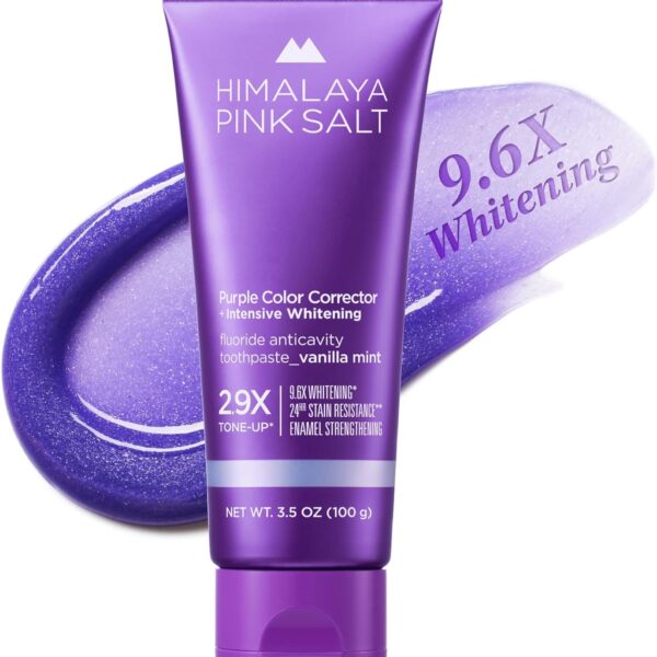 HIMALAYA PINKSALT Purple Whitening Toothpaste - Teeth Whitening, Deep Stain Remover with Fluoride, Plaque Remover, Appropriate for Sensitive Teeth, Peroxide Free - Vanilla Mint, 3.5 oz