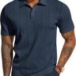 PJ PAUL JONES Mens Textured Knit Polo Shirts Regular Fit Stretchy Golf Shirts