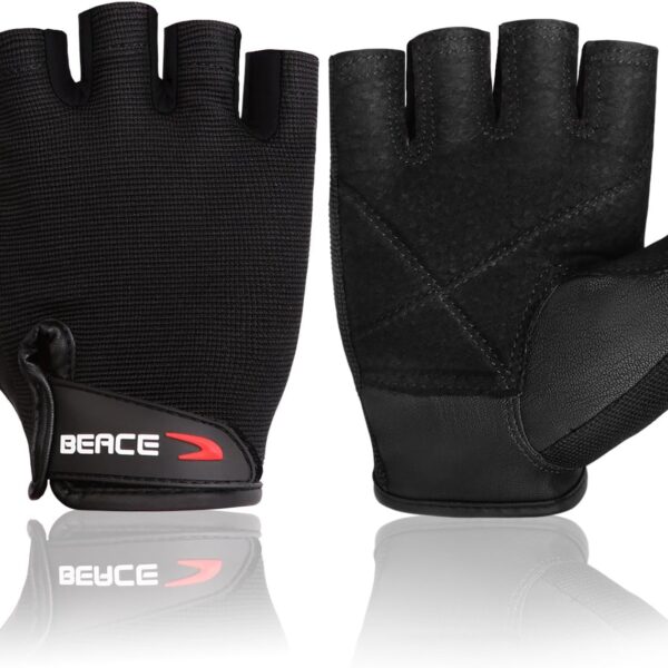 BEACE Weight Lifting Gym Gloves with Anti-Slip Leather Palm for Workout Exercise Training Fitness and Bodybuilding for Men & Women