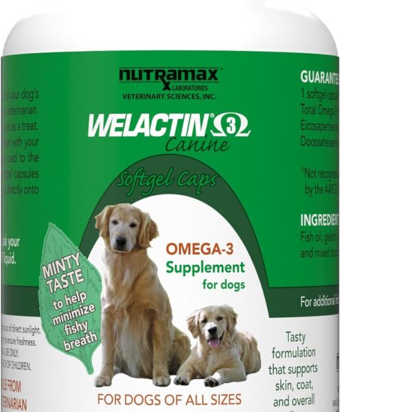 Nutramax Welactin Canine Softgels, Omega 3 Supplement for Dogs of all Sizes, Softgels, 120 Count